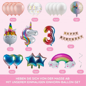 Set aniversar Balloono, cifra 3, folie/latex, multicolor, 21 piese