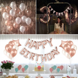Set aniversar cu banner si 12 baloane Tumao, latex/folie, rose, 40 cm - Img 4