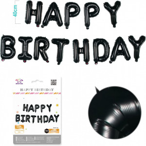 Set baloane Happy Birthday PARTY GO, 13 piese, folie, negru, 40 cm - Img 3