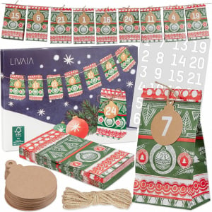 Set calendar de Advent pentru Craciun Livaia, hartie/textil, multicolor, 24 piese