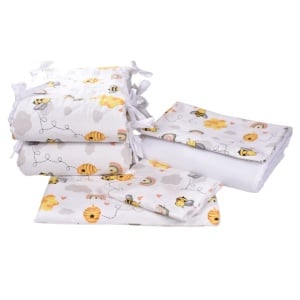 Set complet 10 piese lenjerie aparatori babynest paturica model albinute patut 120x60 cm - Img 2