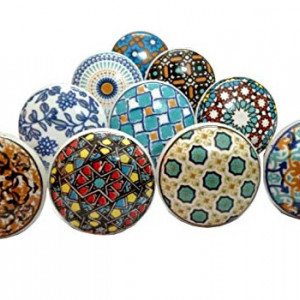 Set de 10 butoane pentru sertar/dulap OSNICA, stil vintage, ceramica/metal, multicolor, 3,8 cm