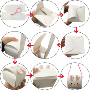 Set de 10 cutii cadou pentru Paste KEELYY, hartie, alb/roz, 8,5 x 8,5 x 7,5 cm - Img 4