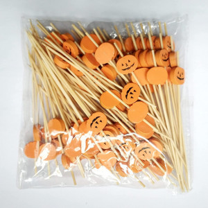 Set de 100 betisoare decorative pentru masa de Halloween, lemn, natur/portocaliu, 12 cm