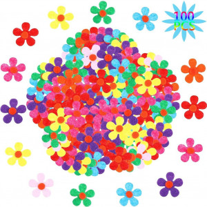 Set de 100 flori pentru mestesuguri BESTZY, pasla, multicolor, 28 mm - Img 1