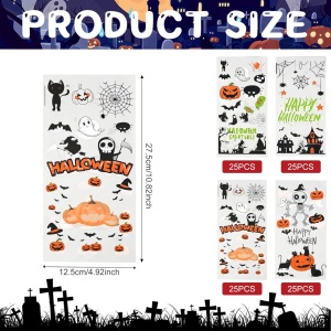 Set de 100 pungi pentru Halloween Tslbw, plastic, multicolor, 12,5 x 27,5 cm