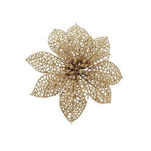 Set de 12 flori artificiale pentru bradul de Craciun Crazy Night, auriu, plastic, 15 cm