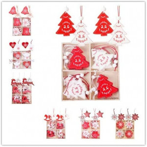 Set de 12 ornamente pentru brad Anyingkai, lemn, alb/rosu, 5 x 5,7 cm - Img 2