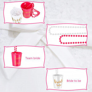 Set de 12 pahare cu lant pentru petrecerea de nunta YXHZVON, polipropilena, roz/alb, 5,8 x 5,2 x 3,6 cm / 40 cm