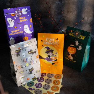 Set de 12 pungi de cadouri de Halloween FullJoyHut, hartie, multicolor, 23 x 12 cm 