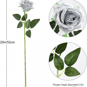 Set de 12 trandafiri artificiali Hawesome, matase/plastic, argintiu/verde, 52 x 7 cm - Img 6
