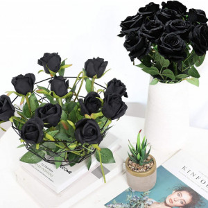 Set de 12 trandafiri artificiali Hawesome, matase/plastic, negru/verde, 52 x 7 cm - Img 5