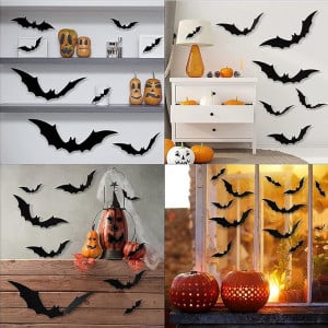 Set de 120 stickere cu lilieci pentru Halloween Kimimara, PVC, negru