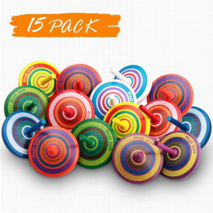 Set de 15 jucarii rotative pentru copii PIQIUQIU, lemn, multicolor, 4,5 x 4 cm 