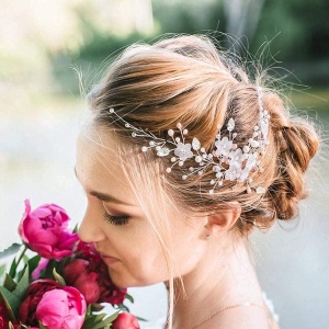 Set de 2 agrafe pentru par Yoshini, metal/acril, argintiu/alb