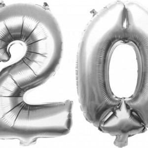 Set de 2 baloane pentru 20 de ani Fabsud, folie, argintiu, 35 cm