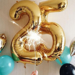 Set de 2 baloane pentru aniversare 25 ani MW MALOWINE, folie, auriu, 101 cm 