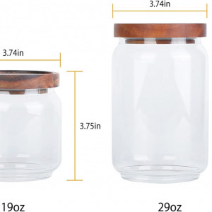 Set de 2 borcane de depozitare Vensp, sticla/lemn, transparent/maro, 850 ml / 550 ml - Img 7
