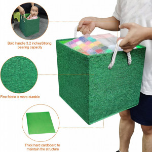 Set de 2 cuburi de depozitare QINGHEC, poliester/carton, verde, 33 x 33 x33 cm / 27 x 27 x 27 cm - Img 4