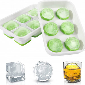 Set de 2 forme pentru cuburi de gheata DOQAUS, plastic/silicon, alb,/verde - Img 1