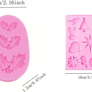 Set de 2 forme pentru prajituri de Craciun Su Mifeng, silicon, roz, 8,5 x 5,5 cm / 10 x 12 cm - Img 6