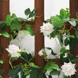 Set de 2 ghirlande de trandafiri artificiali Anforsun, plastic/matase, alb/verde, 1,7 m - Img 2