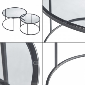 Set de 2 masute de cafea Ebern Designs, sticla/metal, negru, 80 x 45 cm / 60 x 39 cm 