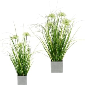 Set de 2 plante artificiale in ghiveci Flair Flower, matase/plastic, verde/gri, 15 x 15 x 40 cm