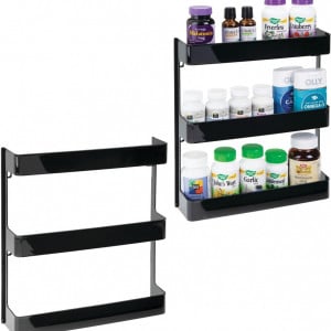 Set de 2 rafturi 3 nivele pentru medicamente MDesign, plastic, negru, 31,9 x 6,6 x 28,6 cm - Img 1