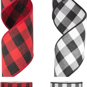 Set de 2 role de panglica KI Store, textil, rosu/alb/negru, 6,3 x 914 cm