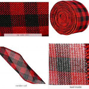 Set de 2 role de panglica LEXISONG-Zgr, textil, rosu/alb/negru, 6 m x 5 cm - Img 6