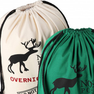 Set de 2 saci pentru cadouri de Craciun Homewit, bumbac, bej/verde, 50 x 70 cm - Img 2