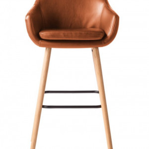 Set de 2 scaune de bar Nicholas I din piele sintetica/stejar/metal, maro, 55 x 101 x 54 cm - Img 4