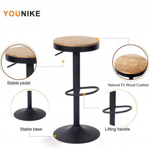 Set de 2 scaune de bar Younike, lemn masiv/otel, 43 x 45 x 58-80 cm - Img 5