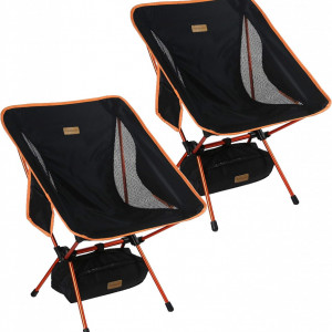 Set de 2 scaune de camping Trekology, metal/plasa, negru/portocaliu, 71 x 30,5 x 48 cm