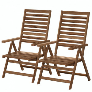 Set de 2 scaune pliabile Mimo III salcam masiv, maro, 57 x 107 x 75 cm - Img 1