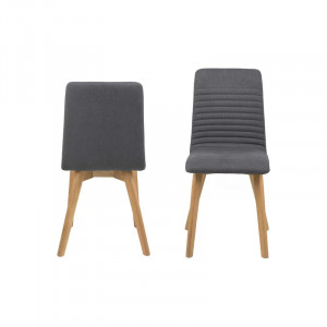 Set de 2 scaune tapitate Hanna, textil/lemn masiv, antracit/natur, 90 x 42 x 43 cm