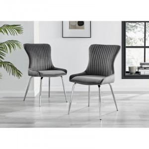 Set de 2 scaune tapitate Illman, catifea/metal, gri inchis/argintiu, 48 x 58,5 x 87,5 cm