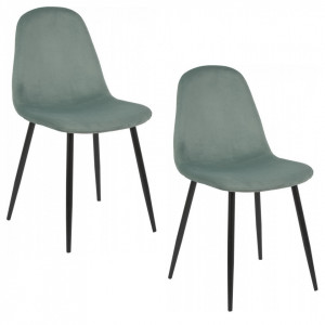 Set de 2 scaune tapitate Karla, metal/catifea, negru/verde salvie, 44 x 87 x 53 cm