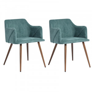 Set de 2 scaune tapitate Sofiya Terry, metal/poliester, verde/maro, 75 x 51 x 52 cm