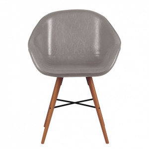 Set de 2 scaune tip fotoliu Restol I imitatie de piele/lemn masiv de fag, gri, 59 x 78.7 x 55 cm - Img 2