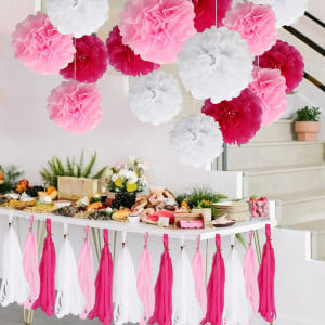 Set de 20 decoratiuni pentru petrecere Gxhong, hartie, alb/roz - Img 2