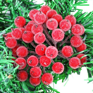 Set de 200 fructe artificiale pentru coronite de Craciun MELLIEX, rosu, spuma/plastic/fier, 16,5 cm - Img 7