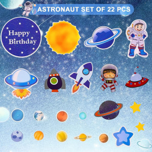 Set de 21 decoratiuni pentru tort Jiuwtence, tematica astronauti, hartie, multicolor - Img 7