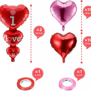 Set de 22 baloane in forma de inima pentru petrecere romantica Bdecoll, folie, rosu - Img 5