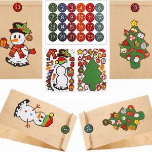 Set de 24 pungi si 48 stickere pentru calendarul de advent Tenwo, hartie/PVC, multicolor, 12 x 8 x 22 cm - Img 1