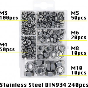 Set de 240 piulite TK Excelent, metal, argintiu, M3, M4, M5, M6, M8, M10 - Img 7