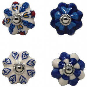 Set de 25 butoane pentru sertare/dulapuri Ajuny, ceramica, albastru/alb, 35 x 40 mm - Img 2