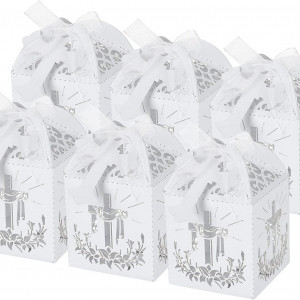 Set de 25 cutii pentru cadouri LEMESO, hartie, alb, 5 x 5 x 5 cm - Img 1