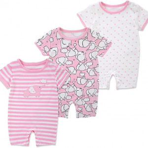 Set de 3 body-uri pentru bebelusi JiAmy, bumbac, alb/roz, 9-12 luni - Img 1